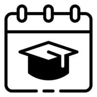 A calendar icon with a graduation hat on it vector