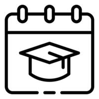 A calendar icon with a graduation hat on it vector