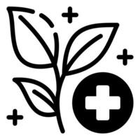 A black and white icon of a plant and a cross vector