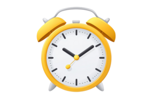 yellow alarm clock with two bells on top, displaying time. This cheerful design adds playful touch to any setting png