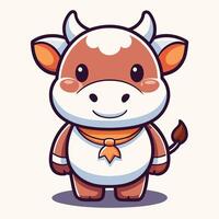 cartoon cow with orange tie and bow on white background vector
