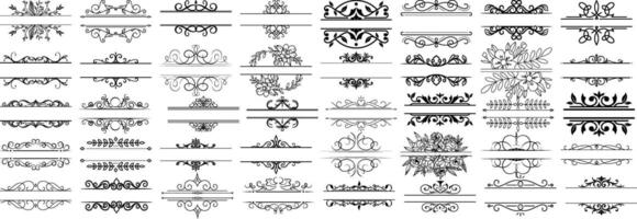 Calligraphic Design Elements and Frames Set Vintage. Floral Border, Floral Frame Bundle. Flower Split Monogram, Flower Eps vector