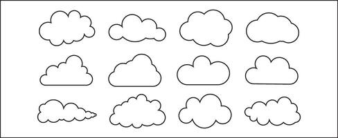 Set of line icons of clouds. Shapes in the sky. Simple illustrations for weather app or cloud storage. Black and white vector