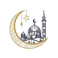 Islamic mosque with crescent and stars illustration vector
