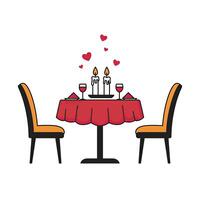 Valentine's day dinner table with candles and two chairs vector