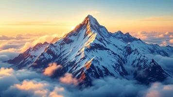Snowcapped Mountain Majesty, A High-Resolution Aerial View at Golden Hour video