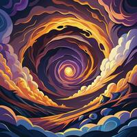 a colorful painting of a spiral with clouds vector