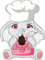 Chibi Chef Elephant With Cupcake Elephant Character vector