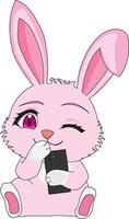 Cute Bunny With Phone Cheeky Smile, Rabbit Character Mascot vector