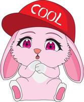 Pink Rabbit With Red Hat Surprising Expression Illustration Bunny Character Mascot vector
