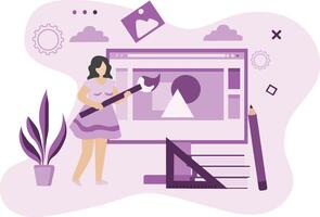 Web Development Illustration Of People Characters In Flat Design vector