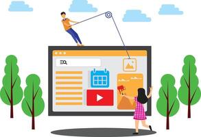 Developers Creating website User Interface Front View, Website Developer Flat Illustration vector