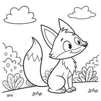 Adorable Cartoon Fox in Nature Coloring Page vector