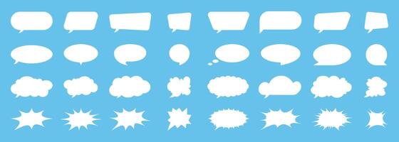 Collection of speech bubbles, text boxes, comic frames, cloud icons, stickers, and communication symbols vector