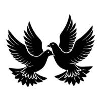 two black birds flying in the air, one with its wings spread out vector