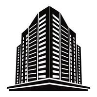 a black and white image of a tall modern building. vector