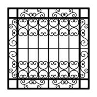 a black and white drawing of a window with a wrought iron design vector