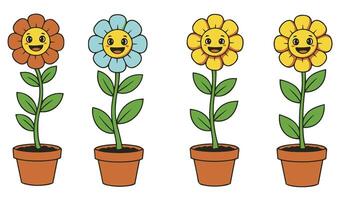 Happy and Joyful Illustration of a Smiling Flower in a Pot Set Bringing Positivity and Warmth to Any Design vector