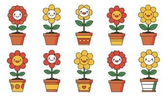 Colorful and Playful Illustration of a Smiling Flower in a Pot Set for Greeting Cards and Digital Art vector