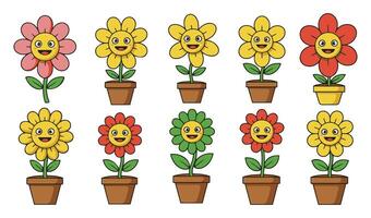 Creative and Aesthetic Illustration of a Smiling Flower in a Pot Set for Home Decor and Artistic Projects vector