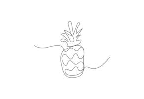 Continuous Pineapple One line art design with background, illustration. vector