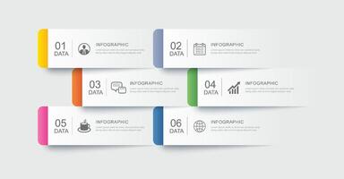 6 data infographic tab paper index template. Illustration abstract background. vector
