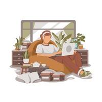 portrait of a relaxed man working while listening to music isolated flat design Illustration vector