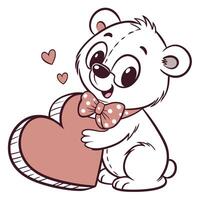 Create an adorable illustration of a teddy bear holding a large heart in front of its body. vector