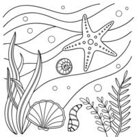 Create a detailed black and white line drawing depicting an underwater vector