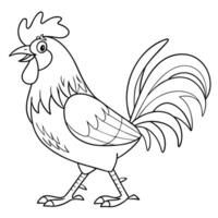 Create a black and white line drawing of a standing rooster vector