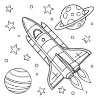 Create a detailed and engaging black and white illustration of a space-themed coloring page vector