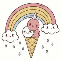 A whimsical and playful illustration of an ice cream cone with four scoops vector
