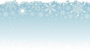 Winter snowflake blue background. Abstract christmas top snowflake seamless border. Heavy snowfall. White snowflakes flying in the air. Snow flakes, snow background vector