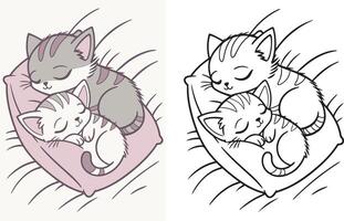 Two kittens curled up on a fluffy pillow, snuggled together vector