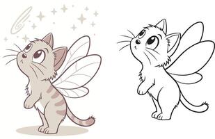 A magical kitten with tiny fairy wings, flying among sparkles vector
