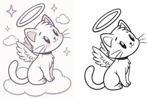 A sweet kitten with a fluffy halo and tiny angel wings. vector