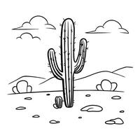 cactus in the desert coloring page vector