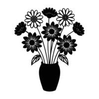 black and white illustration of a bouquet of flowers. vector