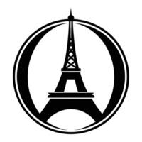 the eiffel tower in a black and white circle vector
