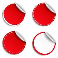 Blank red round stickers with curl vector