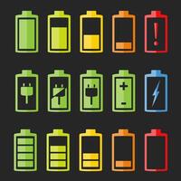 Set of battery indicators on dark background vector