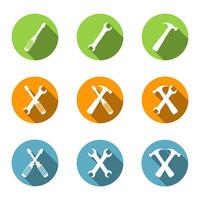 Tools icons set, flat design, screwdriver, wrench and hammer vector