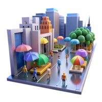 dramatic contemporary elegant rustic magnificent modern Rainy Cityscape 3D Illustration high quality premium authentic png
