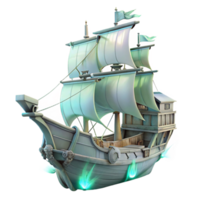 A pirate ship with a green sail png