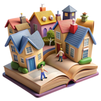 A book with a model of a house and people on it png