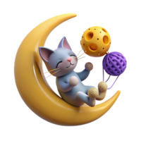 extraordinary modern serene creative Cute Kitten on Crescent Moon 3D Render high resolution high quality png