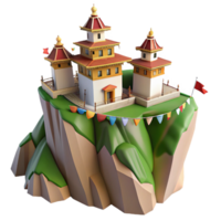 serene rustic extraordinary traditional 3D Render Mountaintop Temple Illustration high quality original png