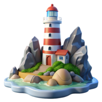 serene artistic wonderful rustic Lighthouse Island 3D Render 4K high quality png
