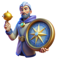 3D Illustration Wise Mage with Compass png