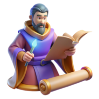 vibrant abstract wonderful contemporary 3D Render Wizard Reading Scroll original authentic png